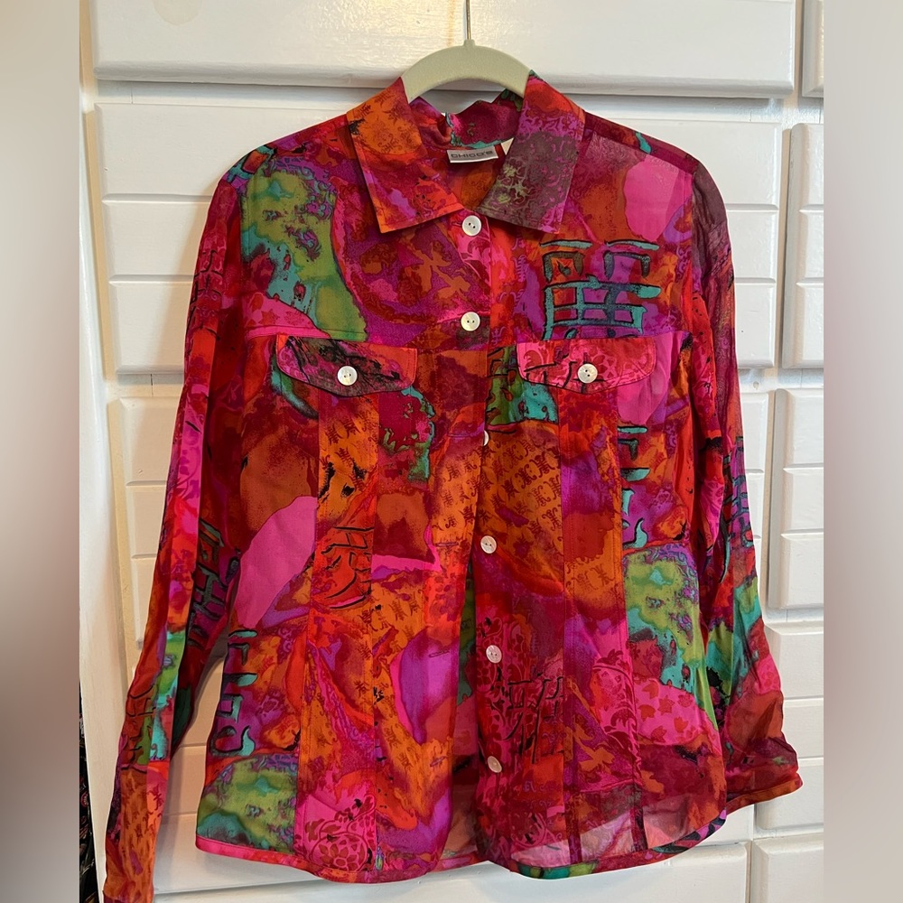 Chico’s colorful button up blouse